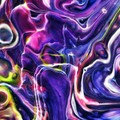 A vivid and colorful fluid acrylic painting with swirling patterns and bold colors.